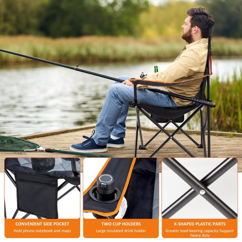EMERIT 2 Pack Oversized Padded Camping Chair, 350LB Heavy Duty Quad Fold Chair with Arms, Collapsible Outdoor Chairs with Lumbar Back & Cup Holder