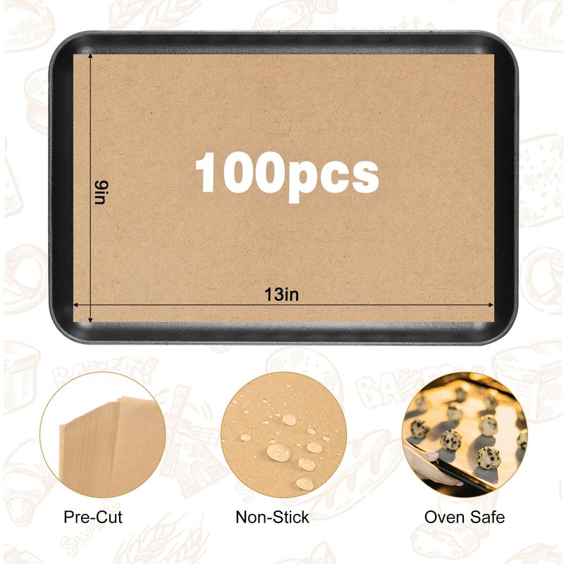 FOXYAEO 100 PCS Unbleached Parchment Paper 23cm X 33cm baking paper, air fryer paper, nonstick baking sheets, high temperature and oil resistant, suitable for baking, oven, air fryer and more