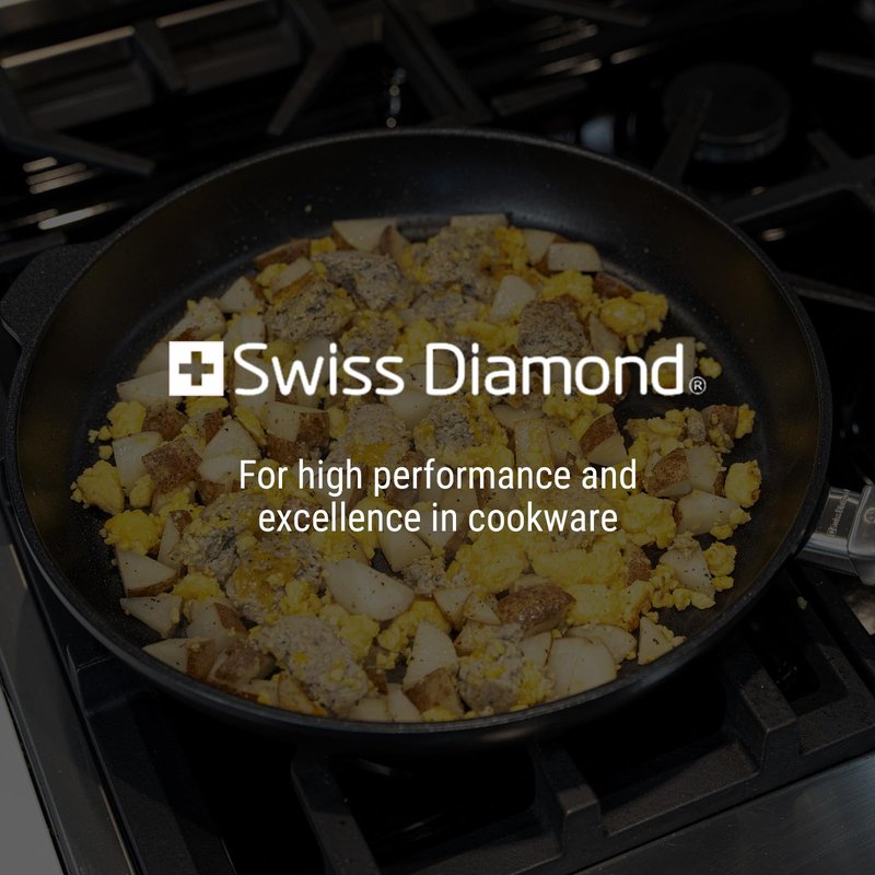 Swiss Diamond 12.5 Inch Frying Pan Nonstick Diamond Frying Pan, Aluminum Coated Skillet, Dishwasher Safe and Oven Safe Fry Pans with Stainless Steel Handle, Grey