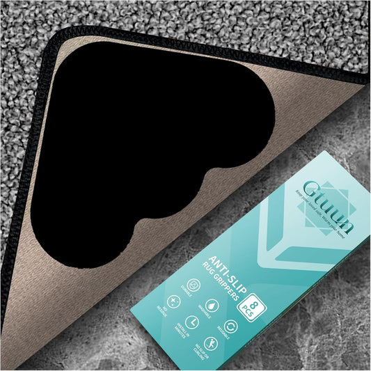 Skiennix Non-Slip Rug Grippers - Dual-Sided Adhesive Pads to Keep Corners Flat | 8 Reusable & Washable Pads for Hardwood Floors and Tiles