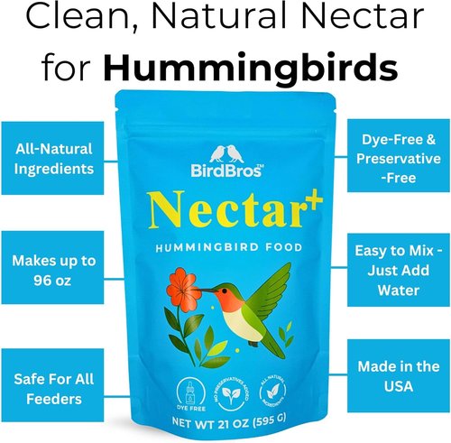 BIRDBROS Hummingbird Nectar Powder - All-Natural, Dye-Free Hummingbird Food | Easy Mix, 96 oz Made in USA