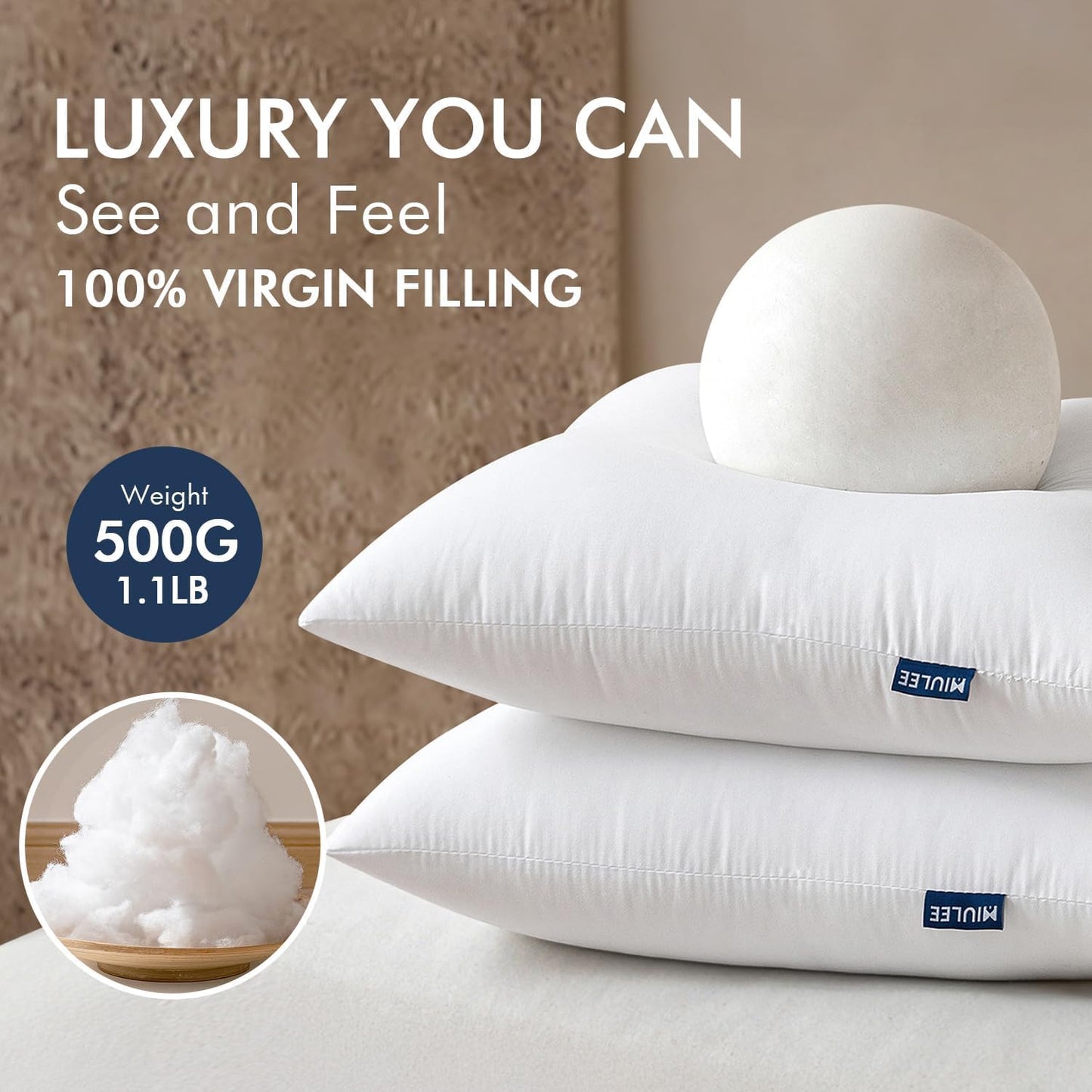 MIULEE Throw Pillow Inserts - 100% Virgin Fiber Filling, Pack of 2 | 16x24 Inch for Bed & Couch
