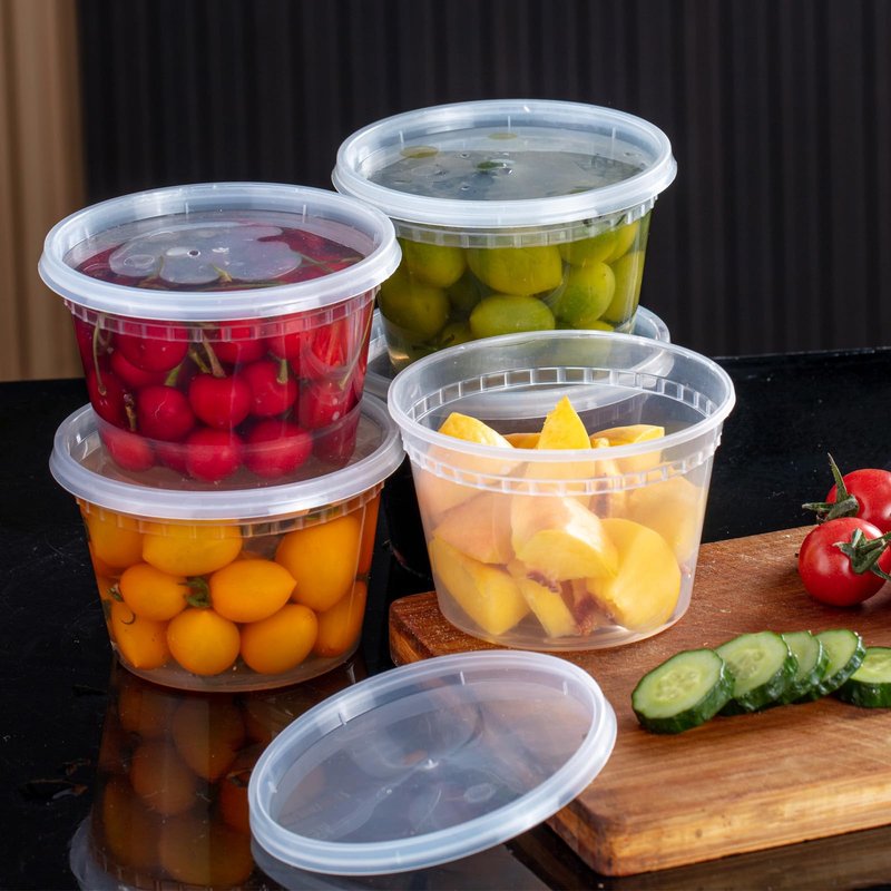 plaspapier 8 oz Clear Plastic Condiment Cups - 48-Pack with Lids, Airtight Small Food Containers, BPA-Free, Dishwasher Safe