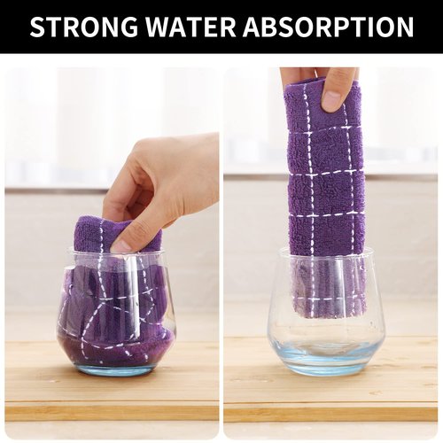 Homaxy 100% Cotton Terry Kitchen Towels(Purple, 13 x 28 inches), Checkered Designed, Soft and Super Absorbent Dish Towels, 4 Pack