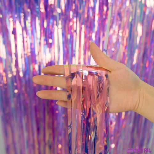 GREATRIL Iridescent Purple Tinsel Foil Fringe Curtain Streamers Backdrop for Birthday/Mermaid/Fairy/Wedding Party Decorations 3.2 x 6.5 ft, 2 Packs