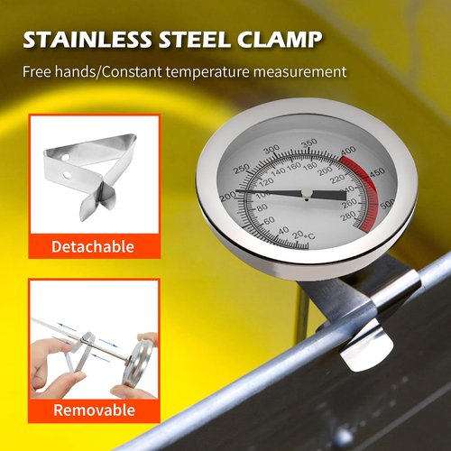 Candy/Deep Fry Oil Thermometer for Frying with 12'' Probe & Pot Clip,- CookingThermometer for Frying Oil Candle Making Hot Deep Fryer (1, 12)