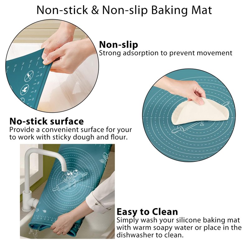 Silicone Pastry Mat 28" x 20" Extra Thick Non Stick Baking Mat with Measurements and Edge Heightening, Food Grade Silicone Rolling Mat for Pastry, Bread, Cookies, Pizza, Fondant, Pasta