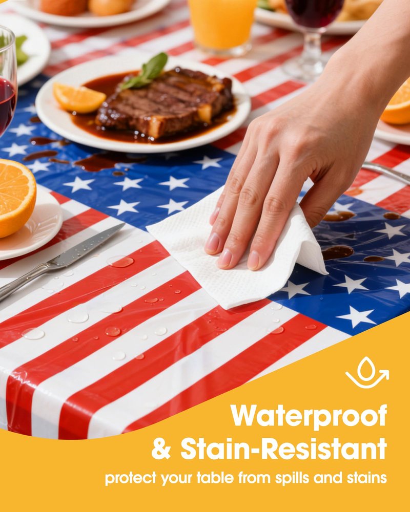 Niuara American Flag Tablecloth – 4 Pack 54" x 108" Disposable Patriotic Tablecloths for 6FT Tables, 4th of July Decorations, Independence Day & Memorial Day Party Supplies