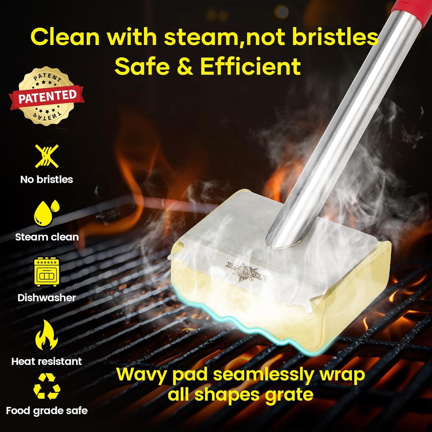 XUDAKAIXIN Grill Brush - Bristle-Free Aramid Fiber Pad for Cast Iron & Stainless Steel Grates | Safe Outdoor BBQ Cleaner