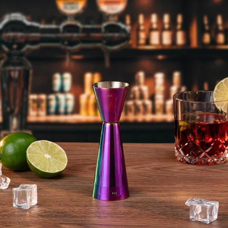 Briout Jigger for Bartending, Double Cocktail Jigger Japanese Premium 304 Food Grade Stainless Steel Jigger 2 OZ 1 OZ with Measurements Inside, Flat Edge Rainbow