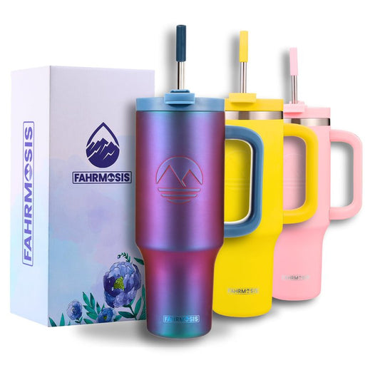 FAHRMOSIS 40 Oz Tumbler with Handle and Straw Insulated Cup that Fits in Cup Holder for Hot & Cold Drinks Leak Proof Tumbler with Straw Stainless Steel Travel Mug for Men & Women - Violet