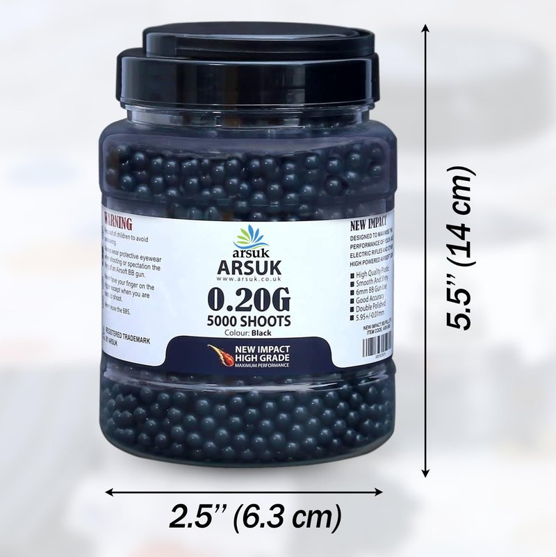 Arsuk 6mm Airsoft BBS 0.20g – Black - 5000 Count - Seamless 6mm Plastic Pellets for Precision Target Practice & Tactical Shooting BBS for BB Guns