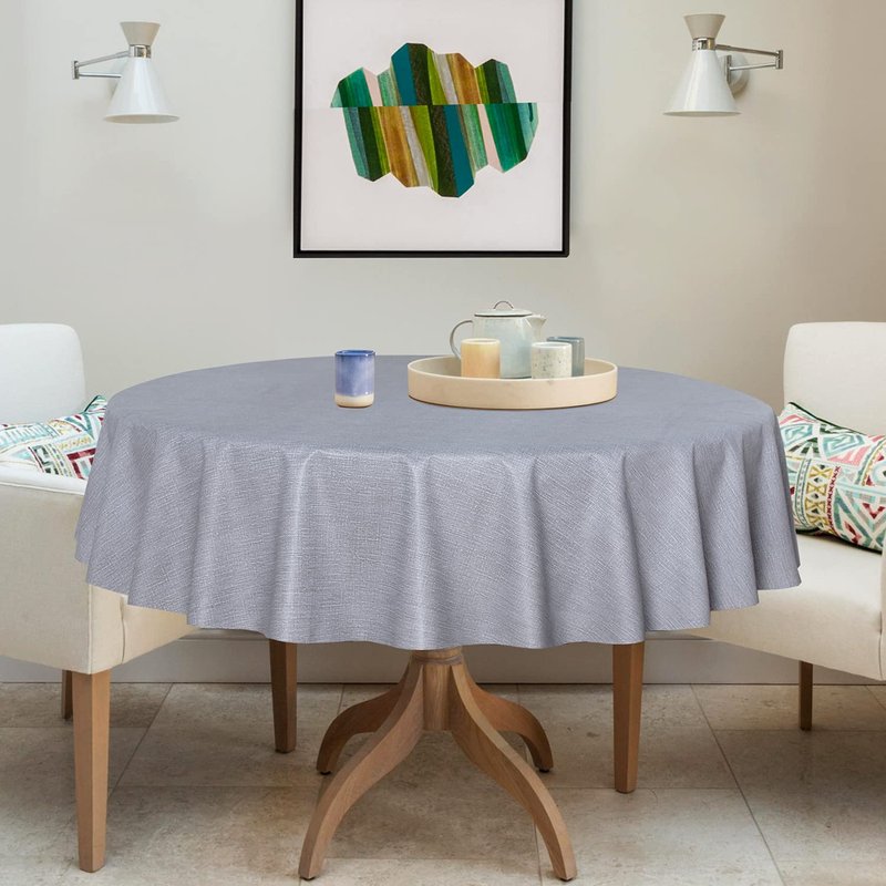 sancua 100% Waterproof Round PVC Tablecloth - 54 Inch - Oil Proof Spill Proof Vinyl Table Cloth, Wipe Clean Table Cover for Dining Tables, Buffet Parties and Camping, Grey