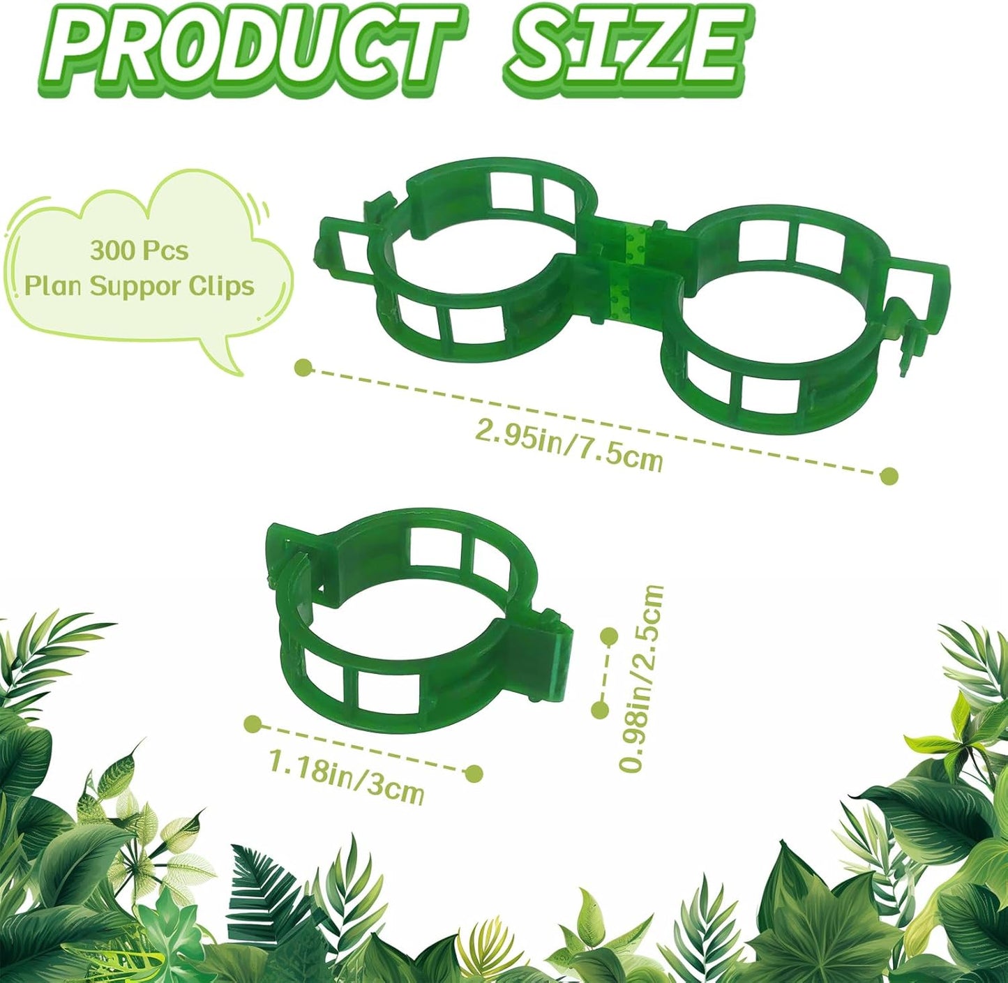 OJYUDD Plant Support Clips - 300 Pcs Plastic Tomato Clips for Climbing Plants | Green