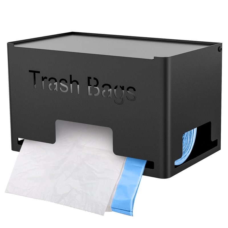 STWWO Large Trash Bag Holder Dispenser, Metal Garbage Bag Dispenser Roll Holder, Kitchen Trash Storage Organizer for Under Sink, Wall Mounted or Freestanding, Black