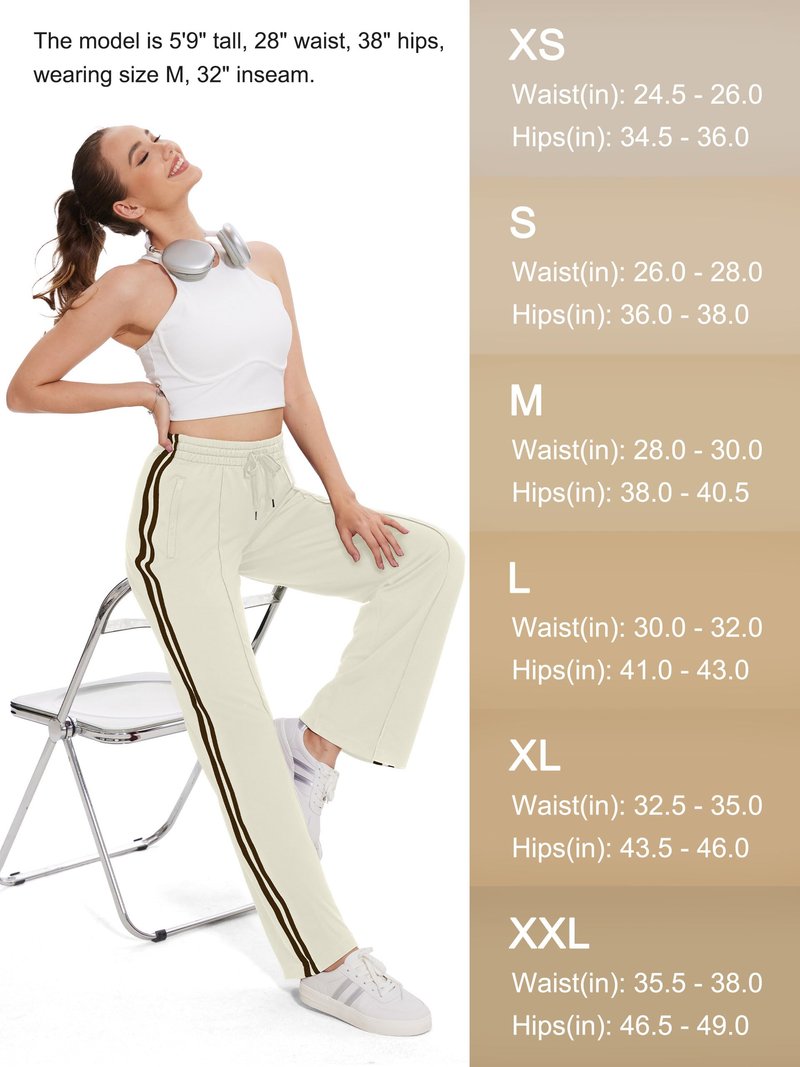 Tapata Tall Women's 34" Inseam Casual Pants Track Athletic Sweatpants Warm Up Loose Side Stripe Street Slacks, Beige, M