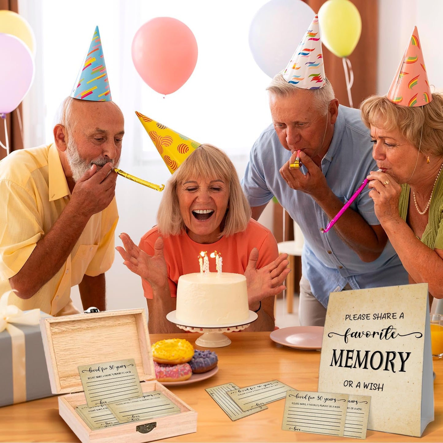 QUPT 80th Birthday Memory Box Set - 1946 Gifts for Men & Women with 50 Memory Cards & Sign