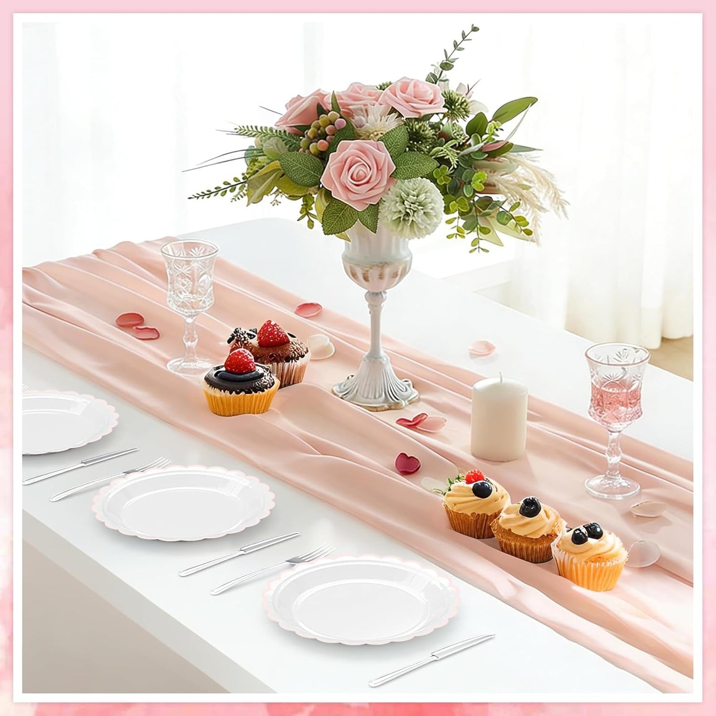 Regine Switzerland 30 Pcs Pink & White Paper Plates - 7 Inch Scalloped Design for Parties & Events