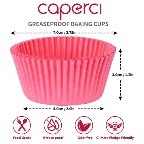 Caperci Standard Pink Cupcake Muffin Liners 500-Count, No Smell, Food Grade & Grease-Proof Paper Baking Cups (Pink)