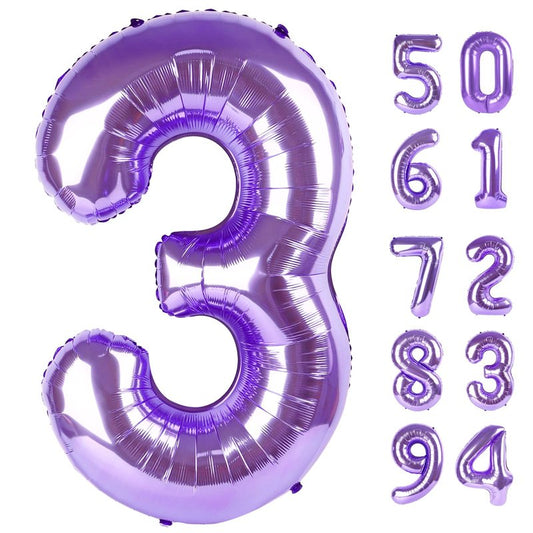 Purple 3 Balloon, Number Balloon 40 Inch, 3rd Three Year Old Birthday Deco, Purple Party Supplies for Party Decorations, Number 3 Balloon