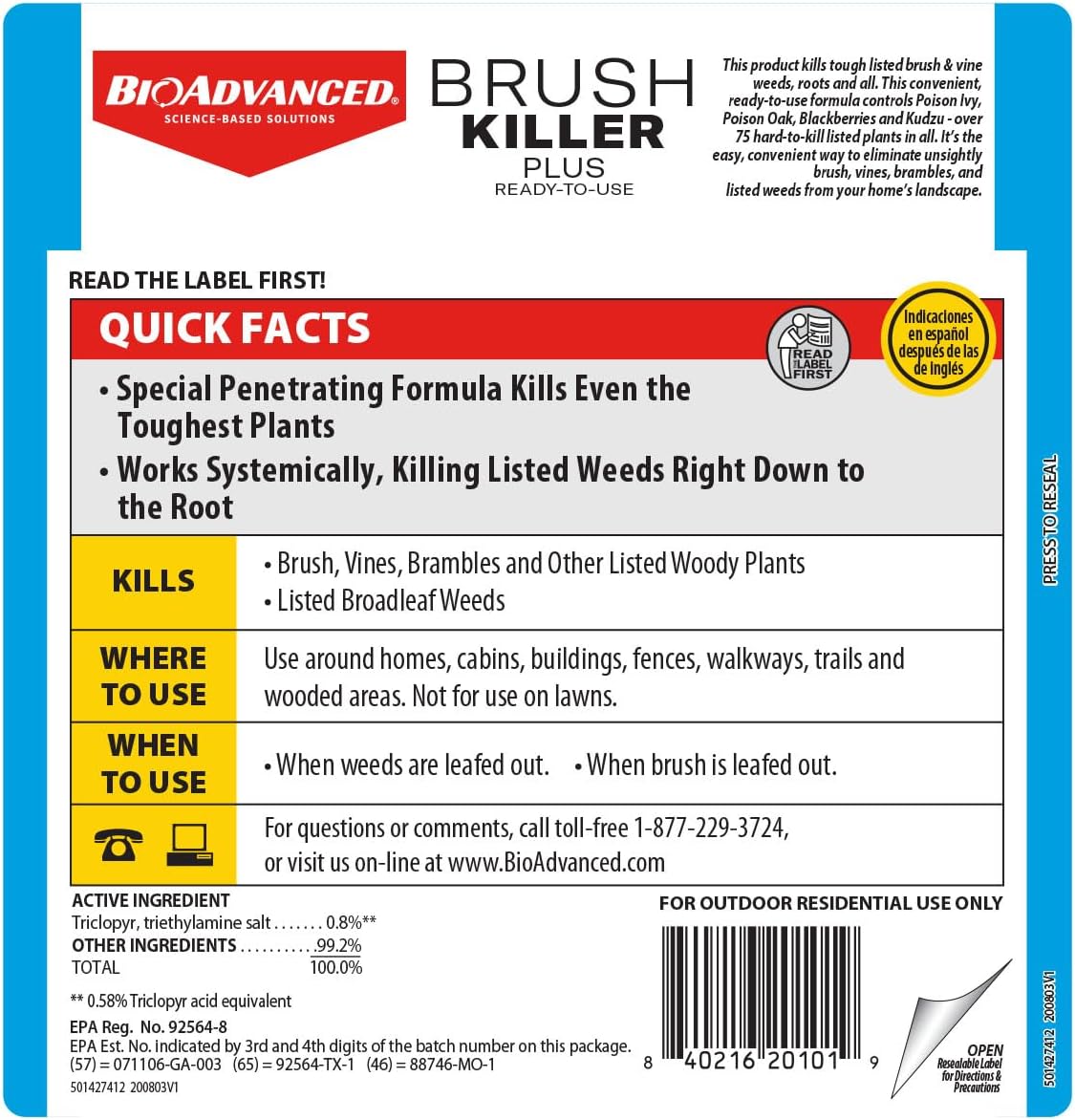 BioAdvanced Brush Killer Plus - Ready-to-Use Weed Killer Sprayer | 1.3 Gal - Eliminates Tough Brush & Poison Ivy Roots