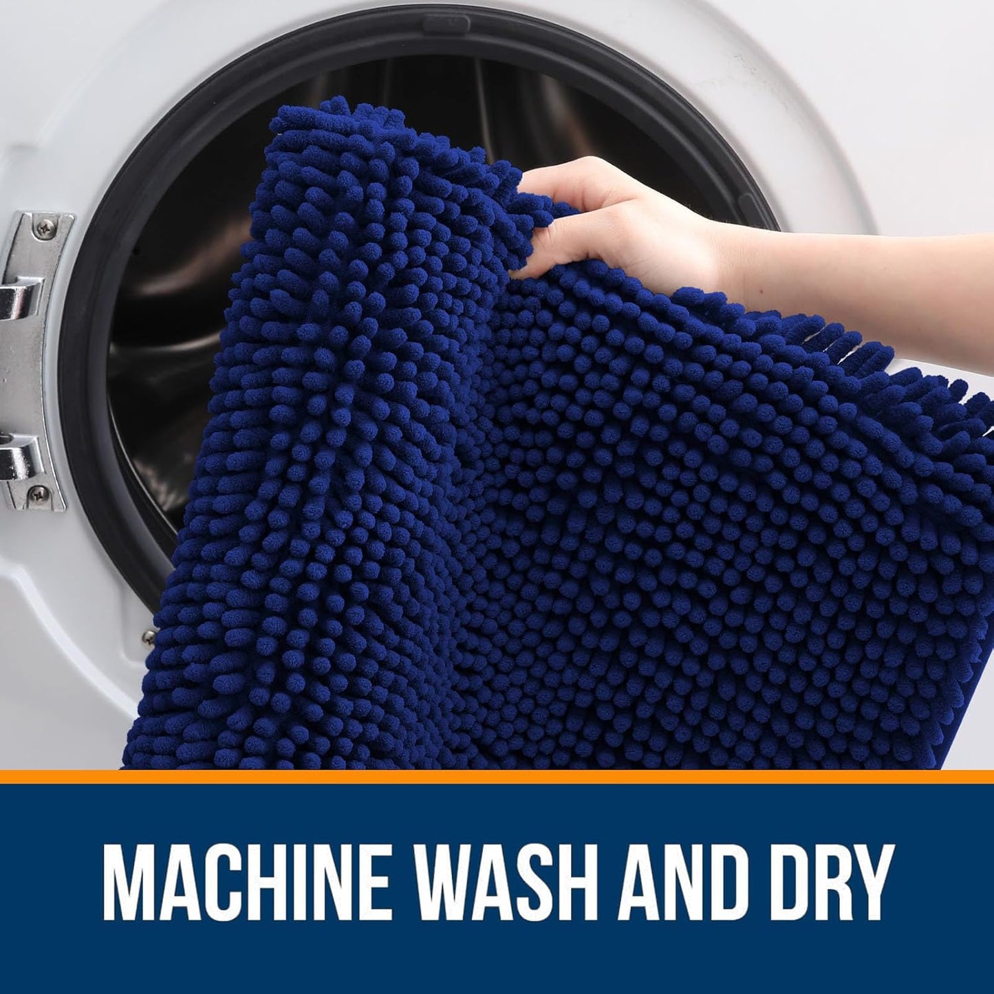 OLANLY Bath Rugs - Extra Soft Chenille, Quick Dry & Absorbent | 36x24 Navy Machine Washable Mats