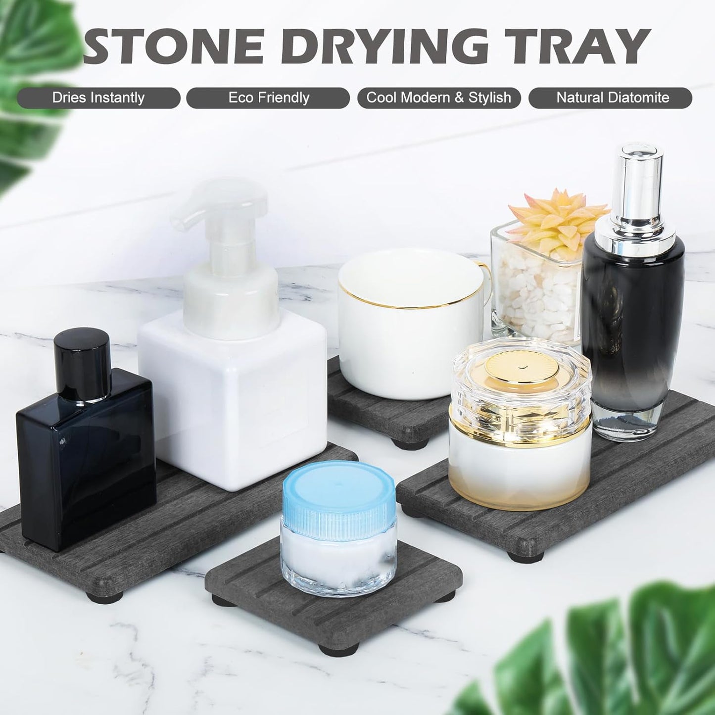 Skiennix Diatomite Soap Tray - Fast Drying Water Absorbing Coaster for Bathroom & Kitchen | 4PCS Set