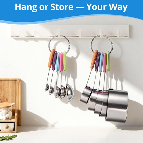 Bopei Measuring Cups and Spoons Set Stainless Steel 10 Piece for Cooking and Baking (5 Cups + 5 Spoons, Colorful Handles)