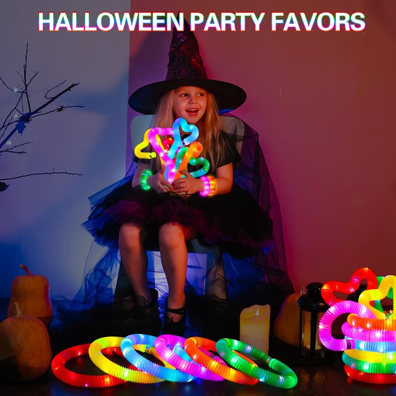 Siwarm 24 Pcs Glow Sticks Toys for Kids, LED Light Up Pop Tubes/Bracelet Party Favors for Kids,Glow in The Dark Party Supplies, Birthday Gifts Xmas Stocking Goodie Bags Stuffers Boys Girls
