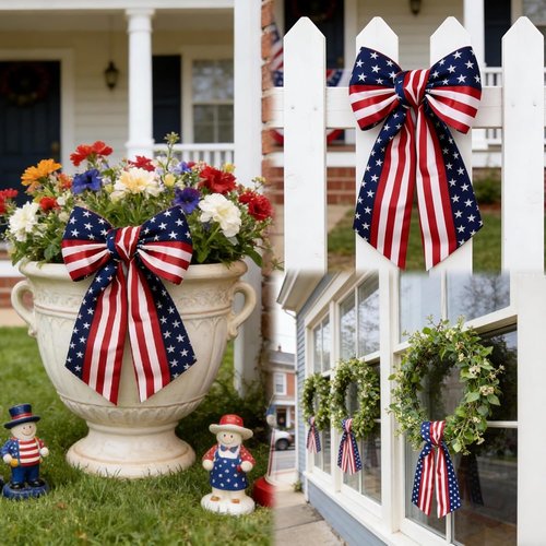 Dream Loom Patriotic Wreath Sash - 2pcs Red, White & Blue Stripe Satin Accessories for 4th of July Decor