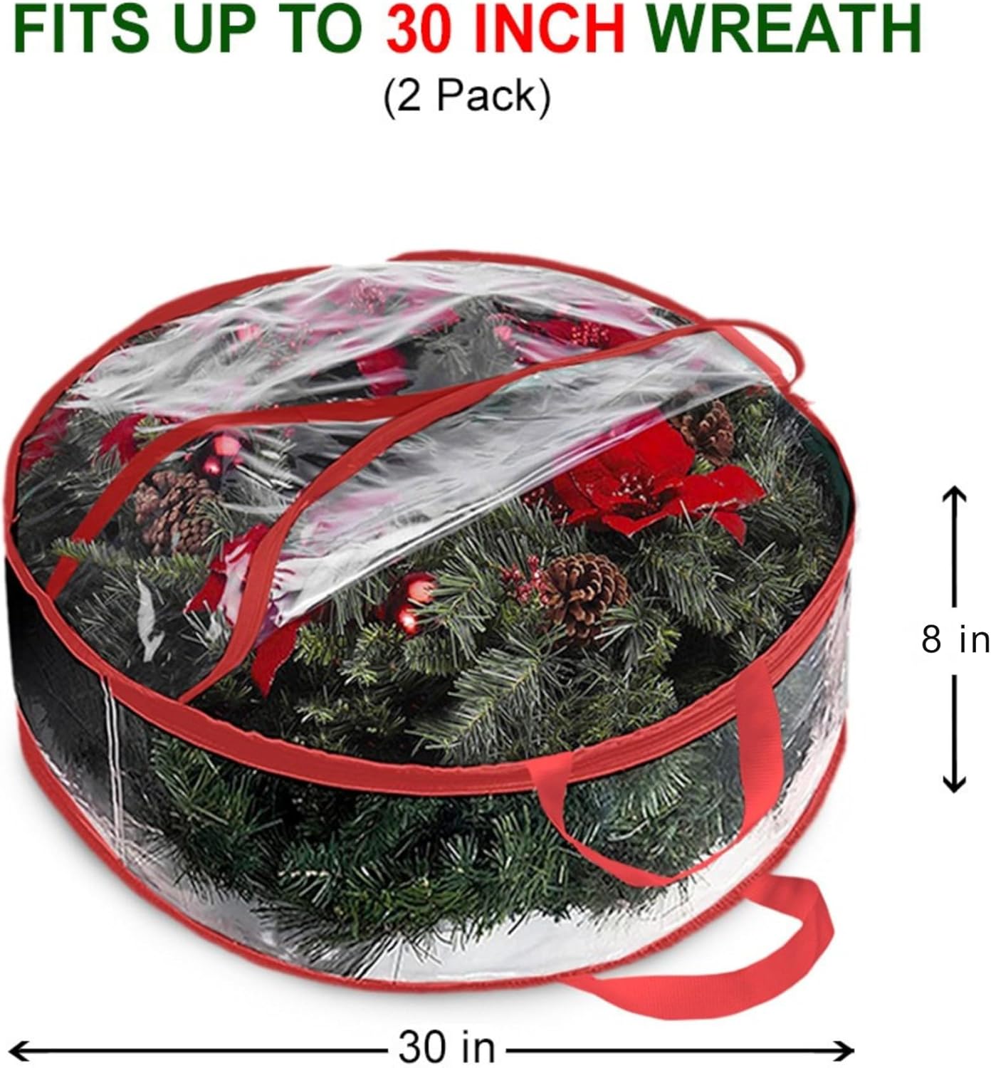 ProPik Christmas Wreath Storage Bag - 30" Waterproof Clear PVC Container | 2 Pack for Holiday Wreaths