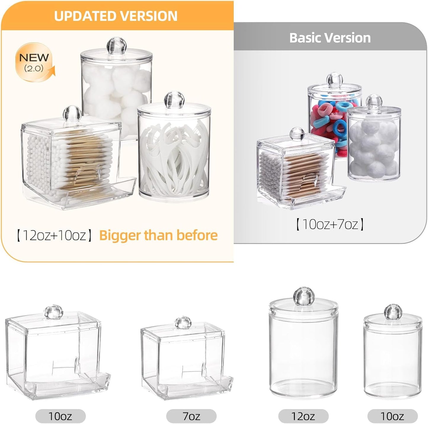 Tbestmax Qtips Dispenser - Clear Plastic Apothecary Jar Organizer for Cotton Swabs & Balls | 10 oz