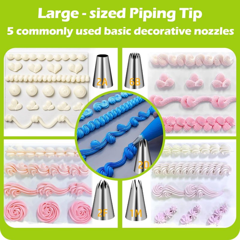 Suuker Large Piping Tips Set, Seamless Stainless Steel Cake Decorating Tips, Pastry Tips and Piping Bags, Frosting Icing Tips for Baking Cupcakes, Cake, Cookie (1M 2D 2F 6B 2A)