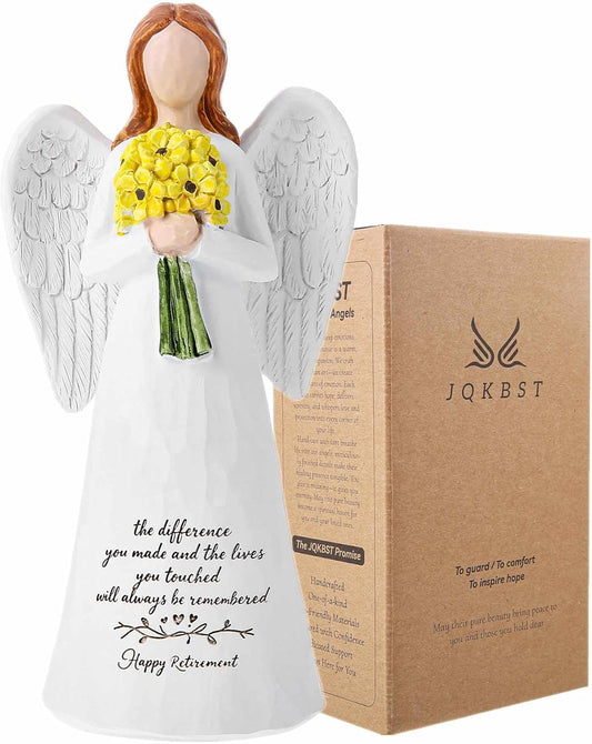 Skiennix Angel Figurine - 5.6'' Retirement Gift for Women | Guardian Angel Holding Sunflowers