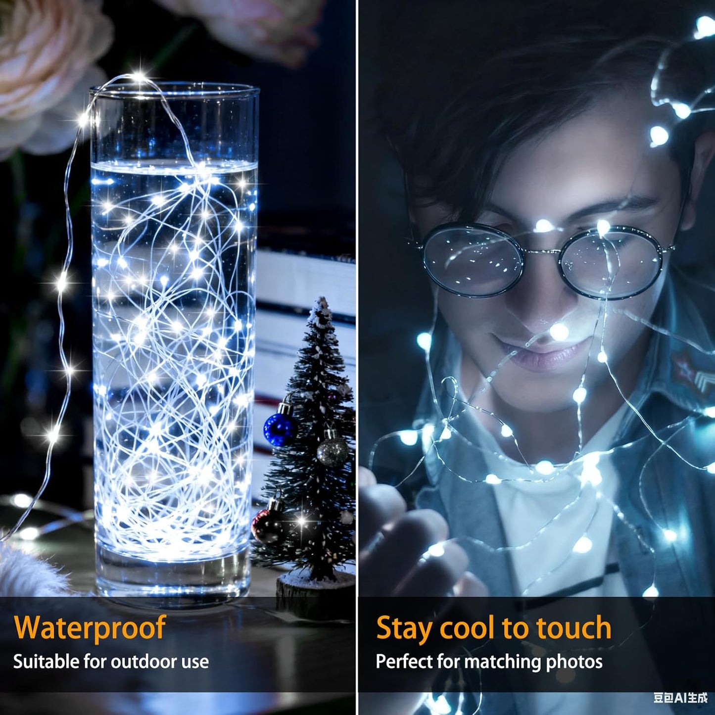 VOOKRY 30 LED Fairy String Lights - 10 ft Mini Silver Wire for DIY Crafts & Wedding Decor | Cool White