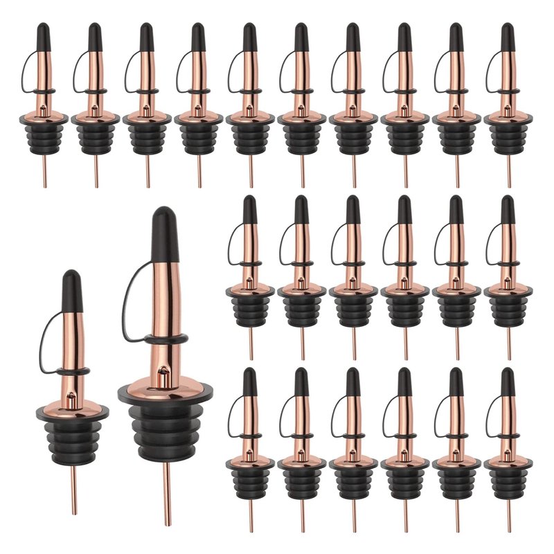 Pafusen 24 Pack Liquor Bottle Pourers, Liquor Pour Spout for Liquor Bottles, Stainless Steel Olive oil Dispenser Spout, Alcohol Pourer Dust Caps Covers Fixed, Rose Gold
