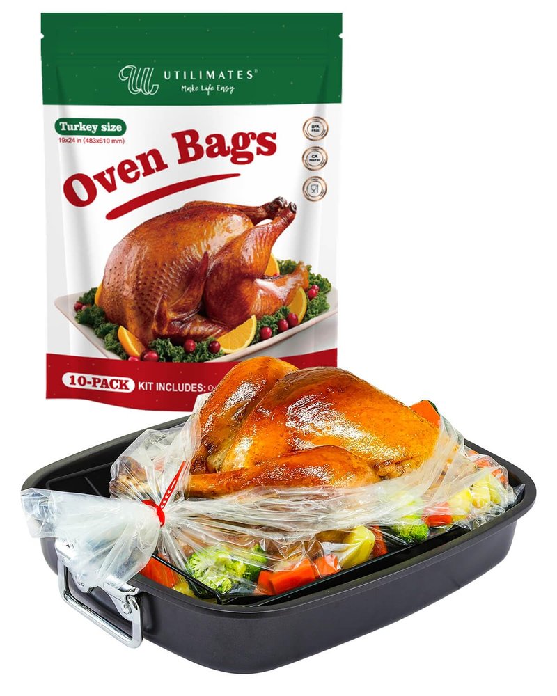 UTILIMATES Turkey Bags for Oven Hold 15 20 25 lb Turkey, 10 19"x24" BPA Free Nylon Oven Bags with 10 ties, For Versatile Roasting Cooking Baking Storage Use