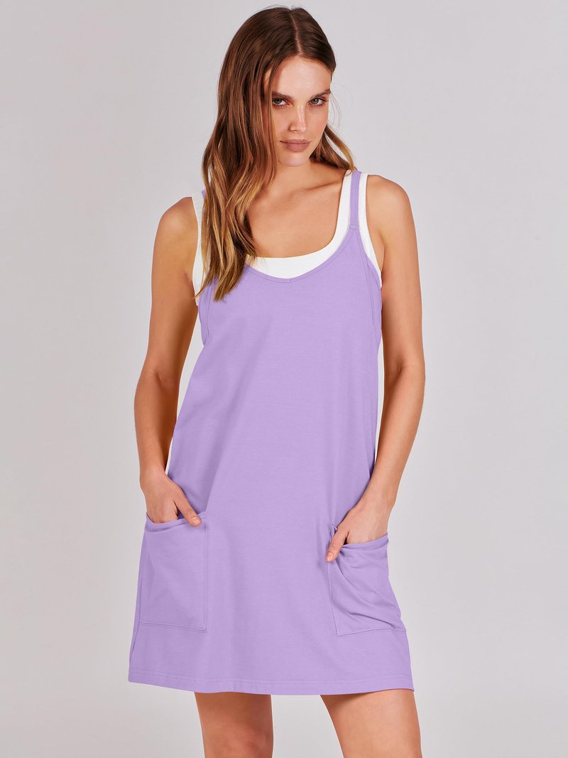 ANRABESS Women Athletic Dress Summer Tennis Workout Active Sports Mini Romper Dress Built in Shorts Travel Vacation Clothes Purple Medium