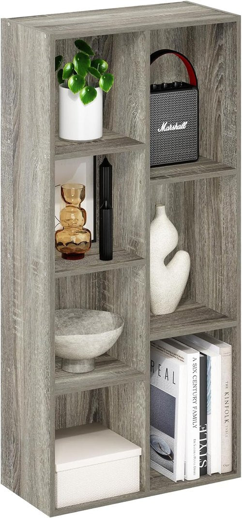 Furinno LUDER 7-Cube Bookshelf - Stylish Open Shelves for Living Room, Bedroom & Home Office | French Oak Finish, Easy Assembly