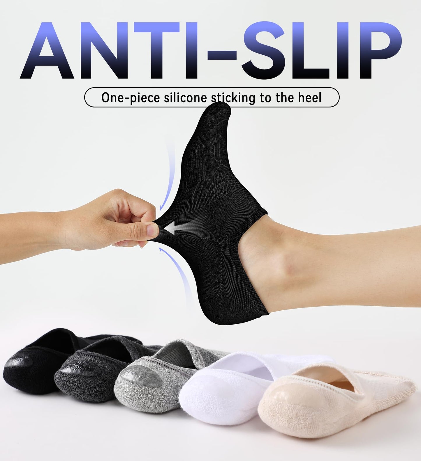 FITRELL No Show Socks Womens and Men - Athletic Cushioned Low Cut Ankle Socks Invisible Non-slip Liner, 3 Pairs Black+White+Grey, Large