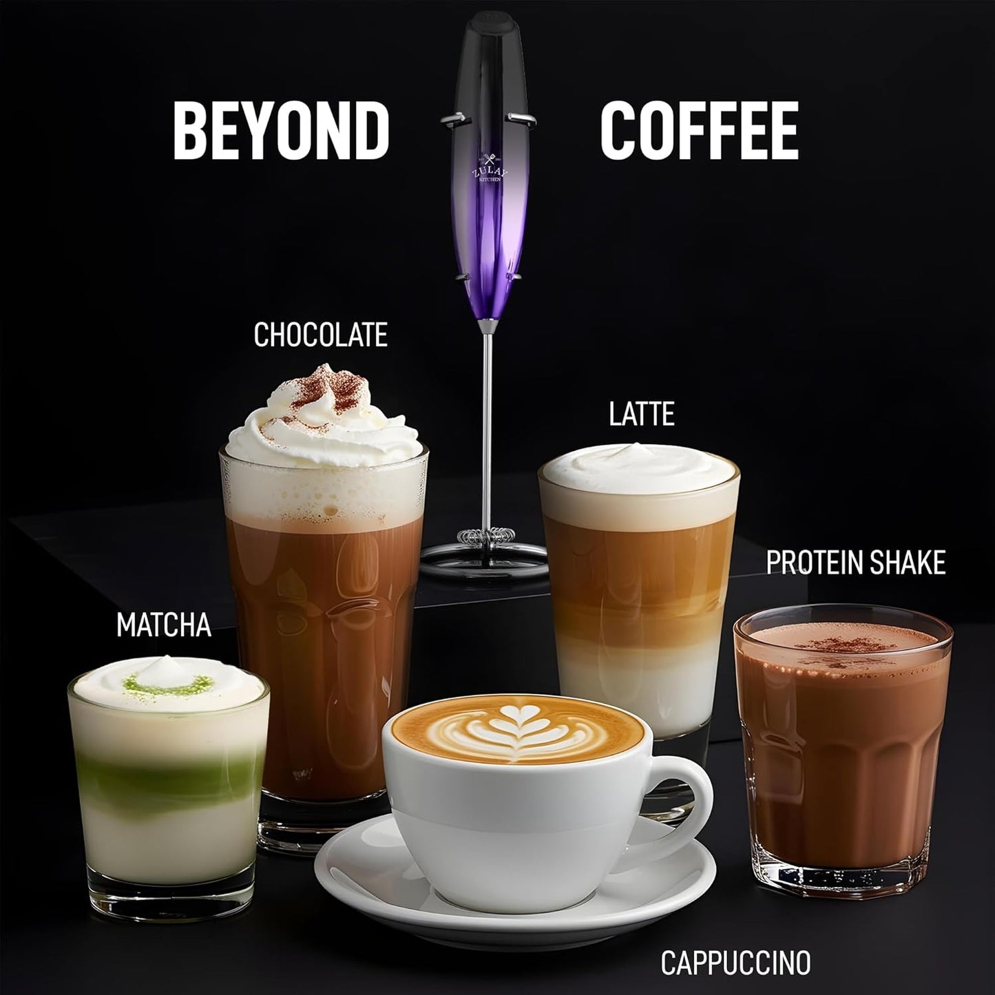 Zulay Kitchen Milk Frother - Handheld Electric Foam Maker for Coffee, Lattes & Hot Chocolate - Deluxe Gift for Coffee Lovers