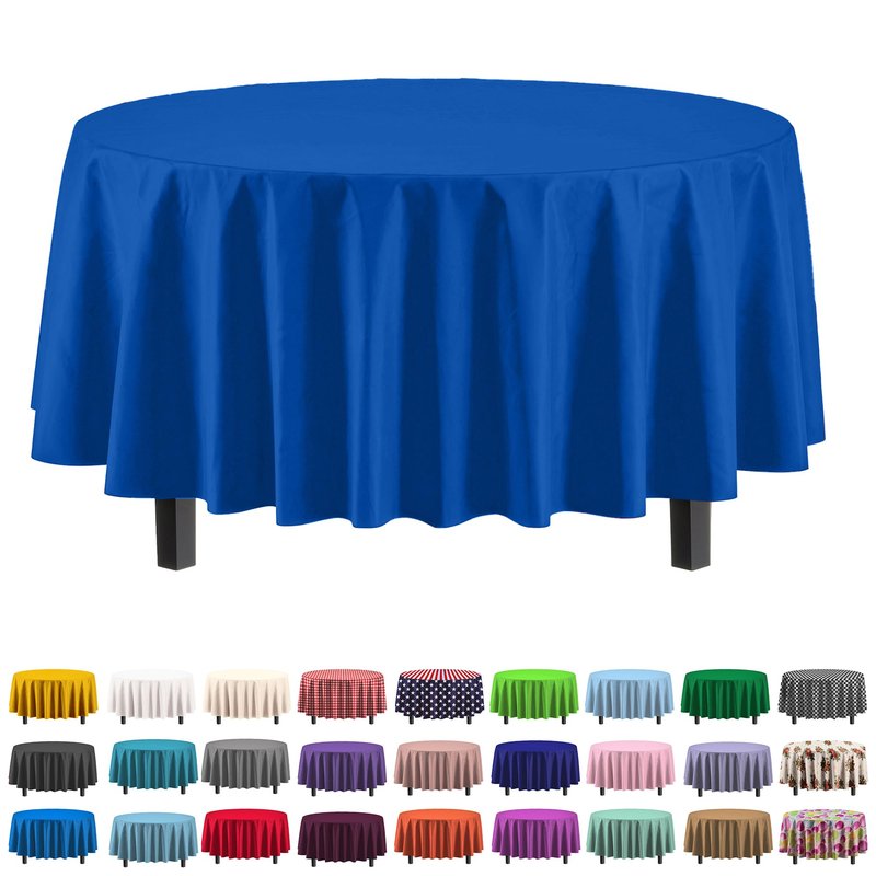 Exquisite 6-Pack Round Plastic Tablecloth Disposable 84 Inch, Heavy Duty Waterproof Table Cover for Party, Wedding, Birthday, BBQ - Covers 72 Inch Round Tables - Dark Blue