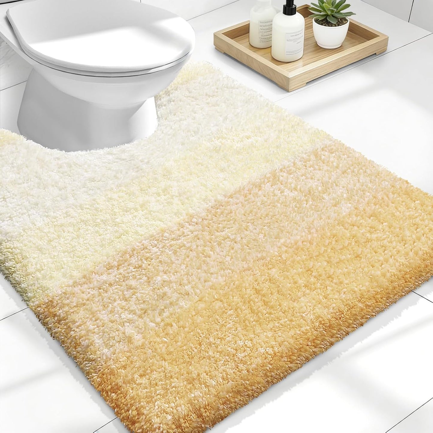OLANLY Luxury U-Shaped Toilet Rugs - Extra Soft Microfiber, Non-Slip, 24x20, Light Yellow