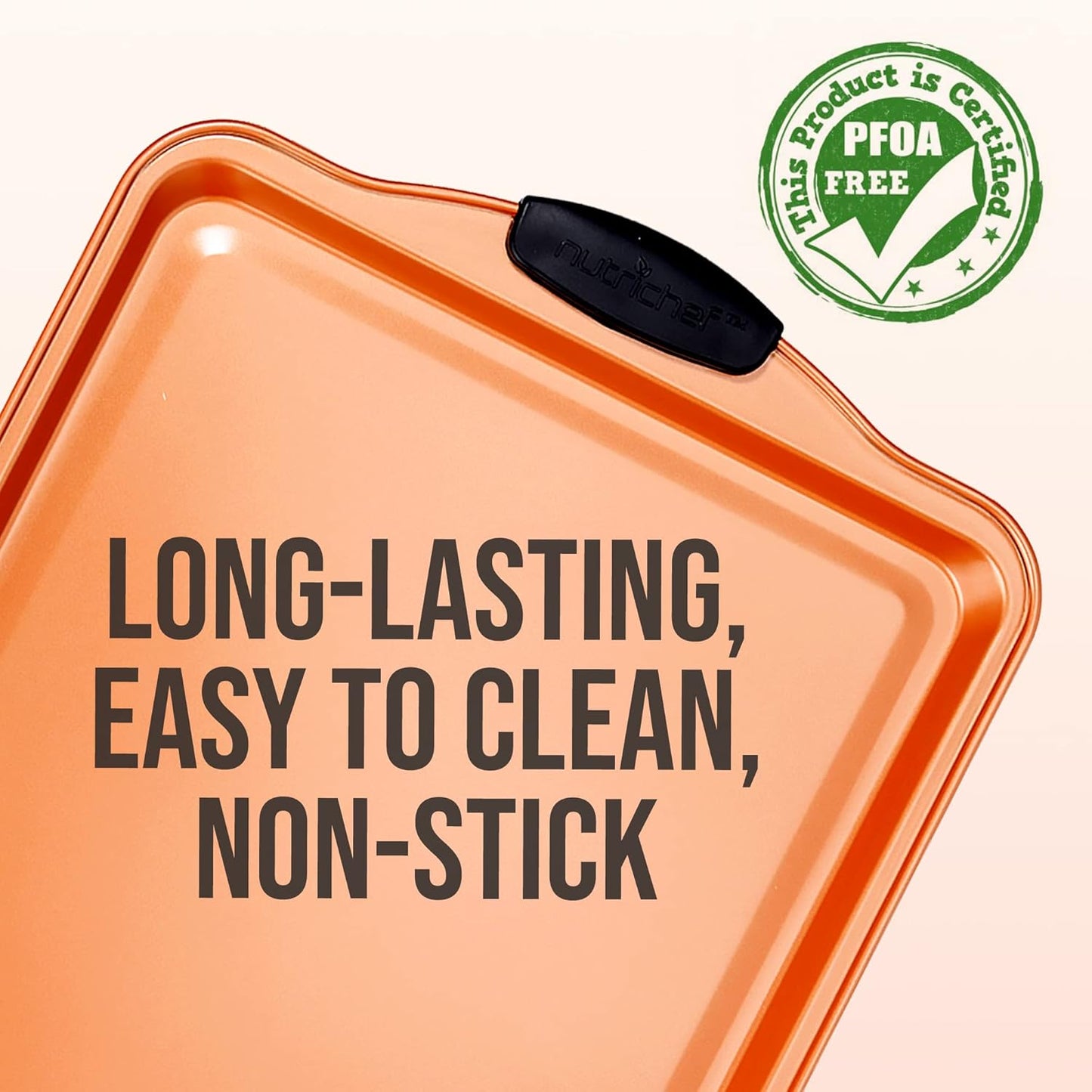Nutrichef 15” Nonstick Cookie Sheet - Premium Carbon Steel Baking Pan with Silicone Handles | Dishwasher Safe, Copper