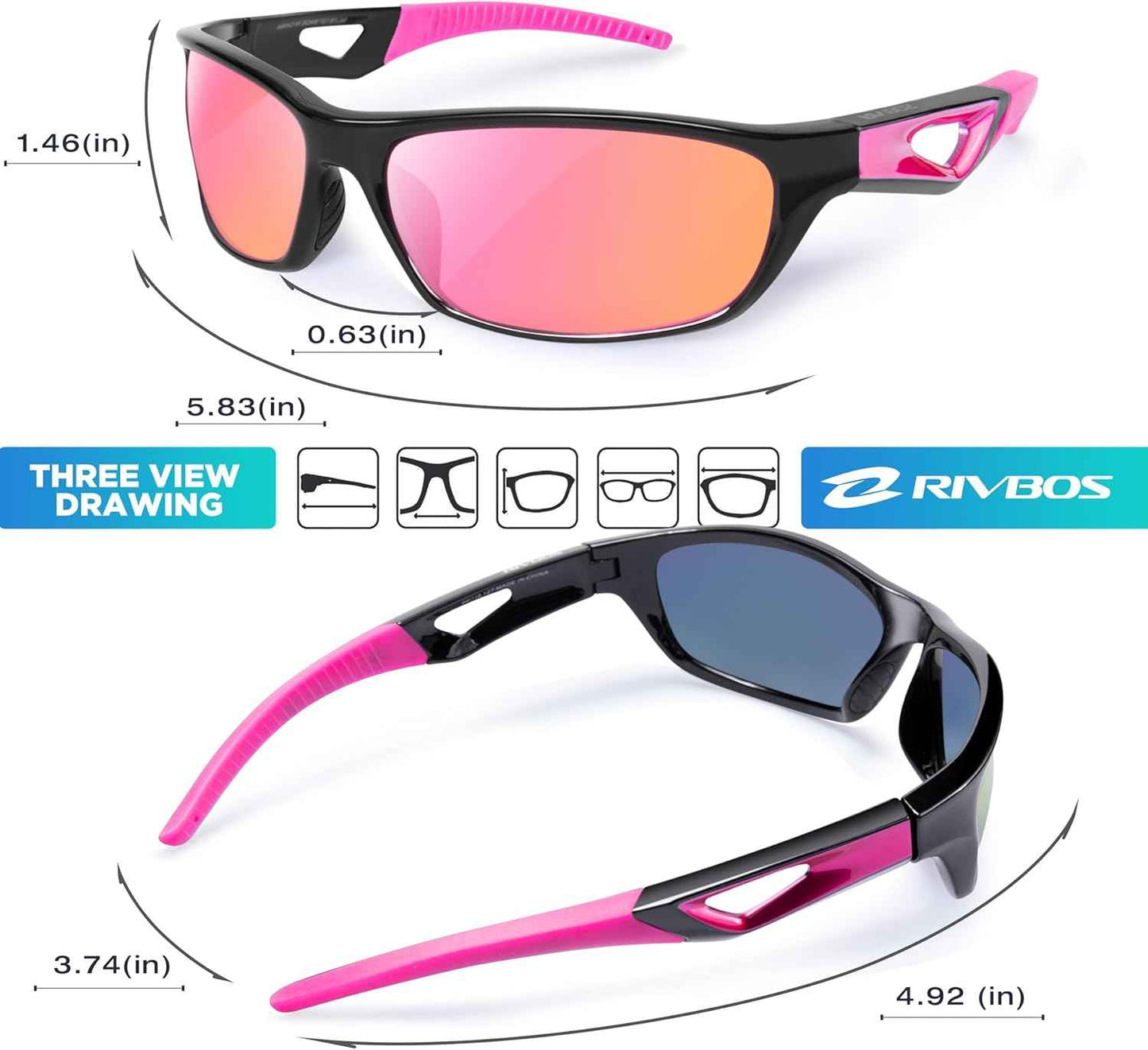 RIVBOS Polarized Sports Sunglasses for Men & Women - TR90 Frame for Cycling, Fishing, Running