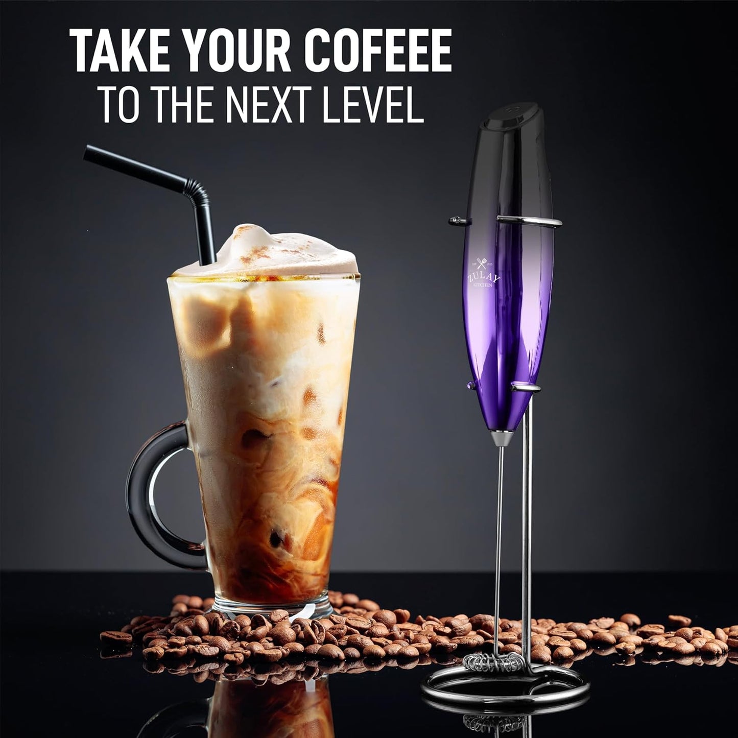 Zulay Kitchen Milk Frother - Handheld Electric Foam Maker for Coffee, Lattes & Hot Chocolate - Deluxe Gift for Coffee Lovers