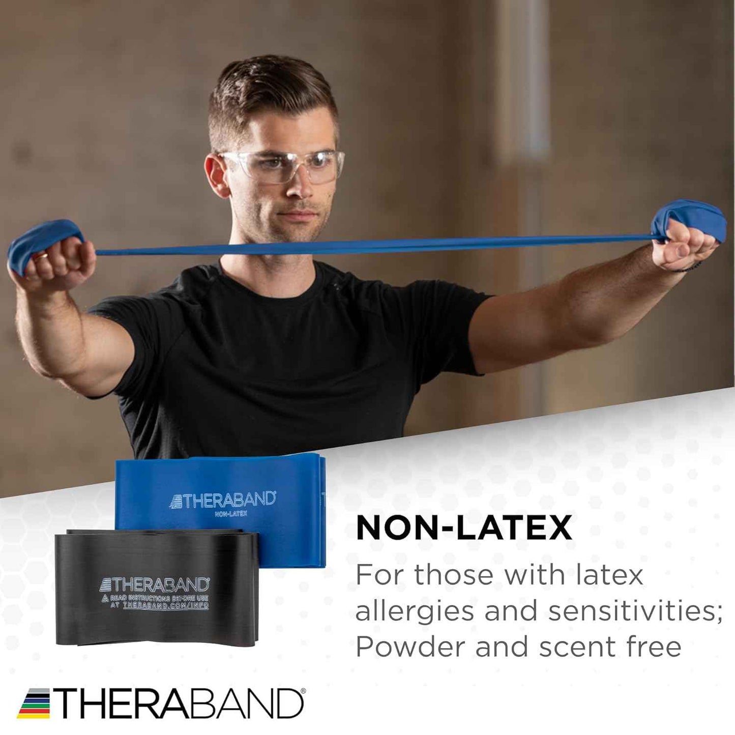 THERABAND Resistance Bands Set - Non-Latex Elastic Exercise Bands for Strength Training & Physical Therapy - Beginner Kit with Yellow, Red, Green