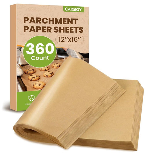 CAREGY 360Pcs Unbleached Parchment Paper Sheets, 12 x 16 Inch,Precut Non-Stick Parchment Paper for Baking,Cooking, Grilling, Air Fryer and Steaming,Fit for Half Sheet Pans