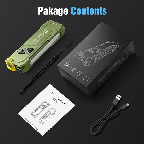 Ciwuzxs EDC Rechargeable Flat Flashlight 1000 Lumens White LED/UV/RGB Ambient Signaling Flashlights, Magnetic Clip on Pocket Light for Outdoors, Emergency, Working (1, Green, Compact)