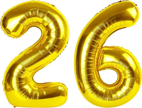 Gold Number 26 Balloon - 40 Inch Golden Birthday Decoration for 26th Celebration | Perfect for Men & Women